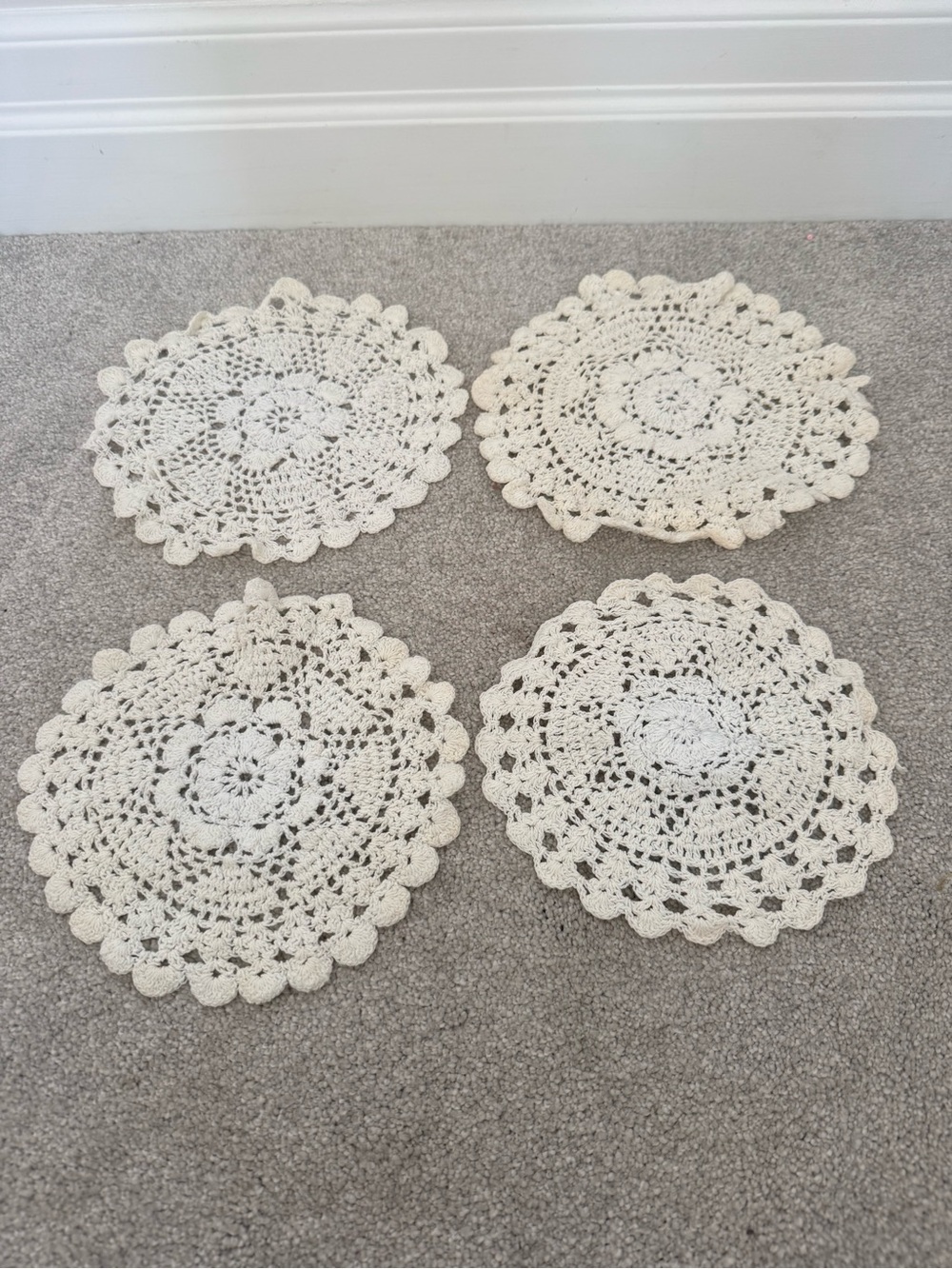 Set of 4 Hand-Crocheted Cream Doilies